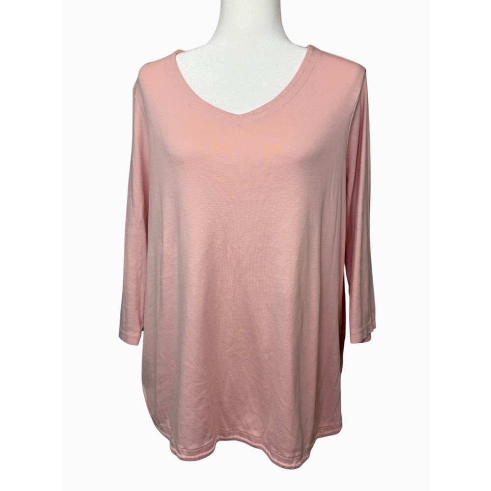 J.Jill‎ Womens XL Pima Cotton 3/4 Sleeve V Neck Tee Peach Relaxed Top